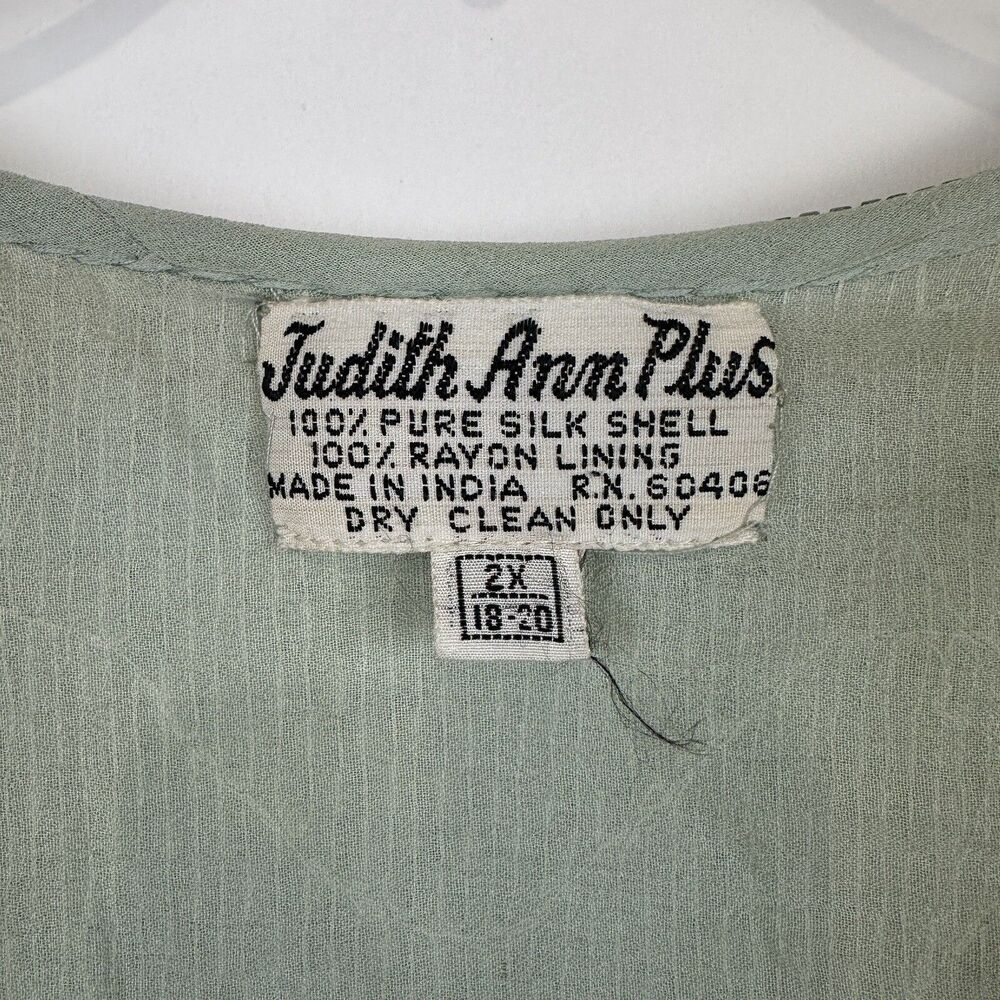 Judith Ann 2X Mint Green Silk Beaded Sequin Top Vintage 80s Glam Art Deco Blouse - Picture 2 of 10